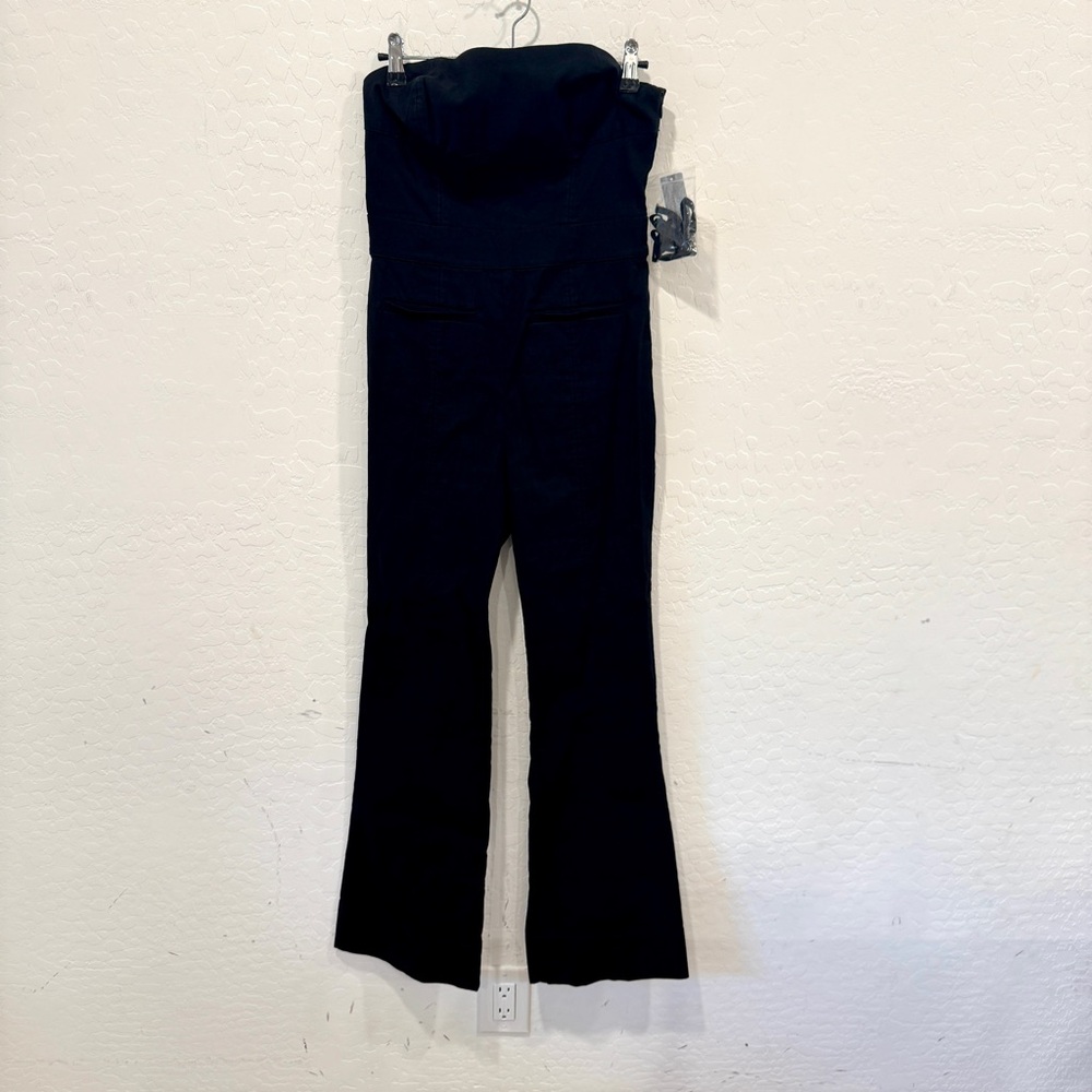 NWT Maeve Anthropologie Strapless Black Jumpsuit Womens 4P Flare Leg Retro